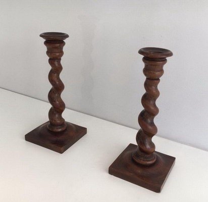 Twisted Wooden Candlesticks, Set of 2 for sale at Pamono