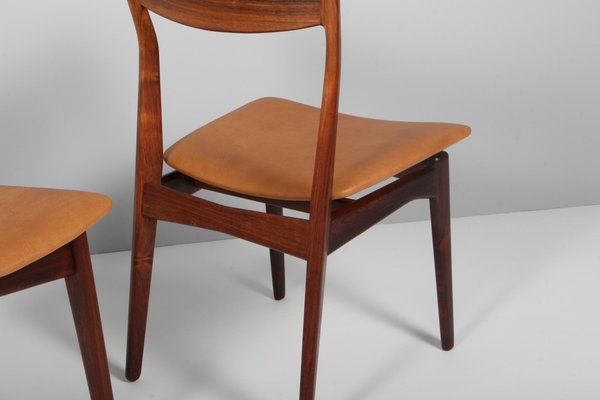 Rosewood and Aniline Leather Dining Chairs by Hp Hansen 1960s Set of 4