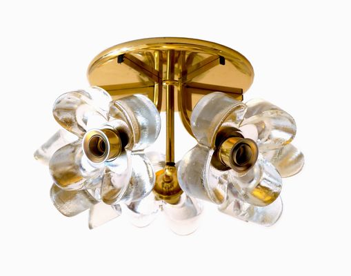 Mid Century Ice Glass Brass Flower Lamp By J T Kalmar For Mazzega Mid Century Ice Glass Brass Flower Lamp By J T Kalmar For Mazzega 1