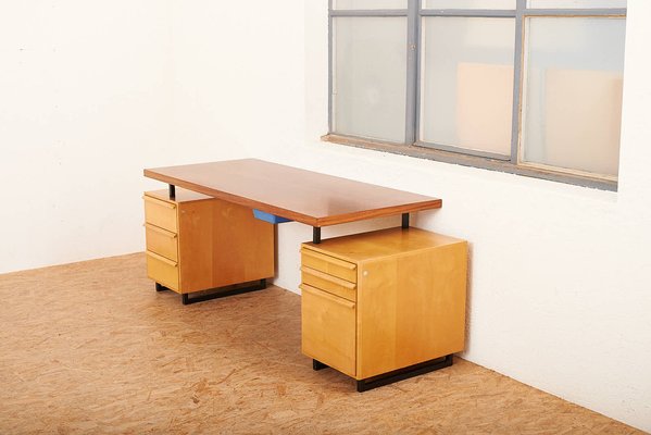 2 Part Model 10 Draft Desk with Drawers in Maple Teak Veneer