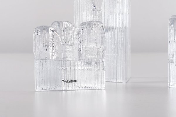 Glass Textured Ice Effect Candleholders from Kosta Boda Sweden Set of 3