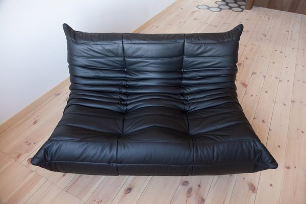 Black Leather Togo Living Room Set by Michel Ducaroy for Ligne