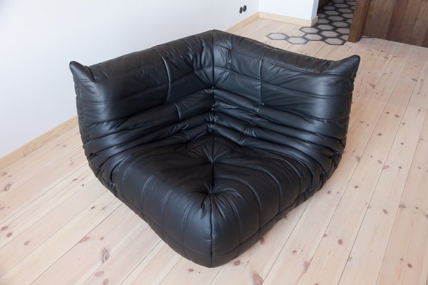 Black Leather Togo Living Room Set by Michel Ducaroy for Ligne