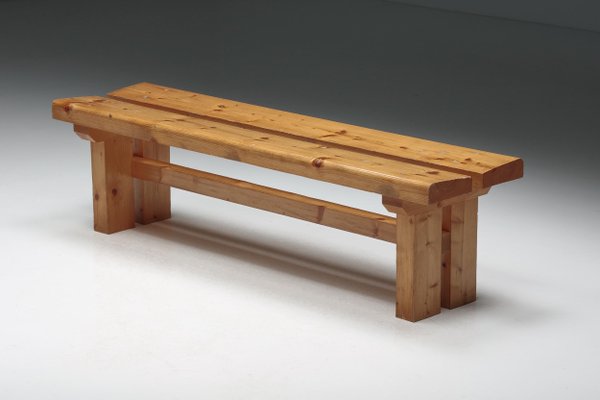 Pine 'Les Arc' Bench by Charlotte Perriand, French Modernism 1970's