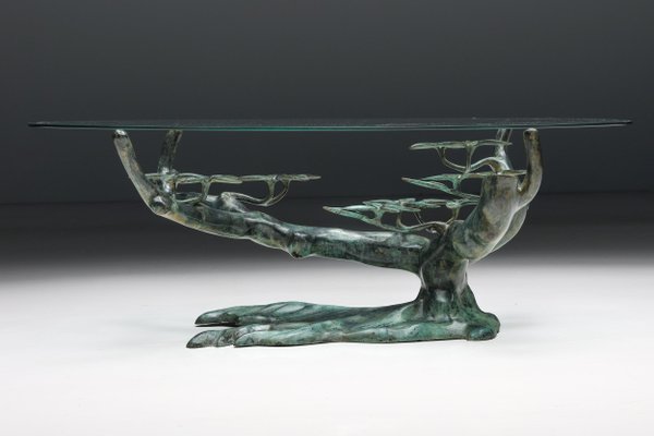 Brass and Glass Bonsai Tree Coffee Table from Willy Daro, Belgium, 1970s  for sale at Pamono