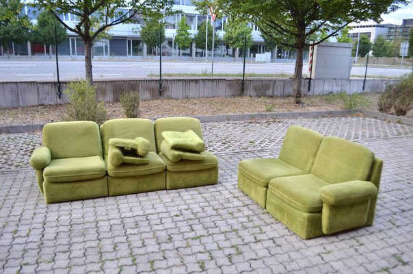 Vintage Modular Lime Green Velour Sofa 1970s Set of 5