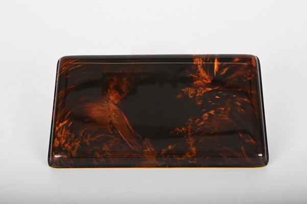 Mid-Century French Tortoiseshell Acrylic and Silver Serving Tray