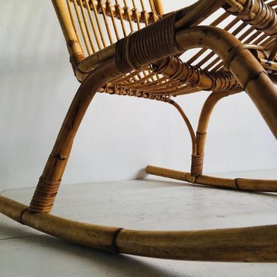 1960s イタリア製 ラタン ロッキングチェア Franco Albini Mid-Century Bamboo Rocking Chair by Franco Albini, 1960s for sale
