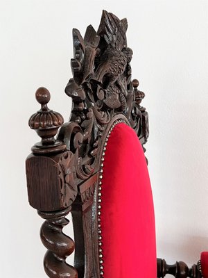 Italian Baroque Throne Armchair in Walnut in Velvet 1890 1900s for sale at Pamono