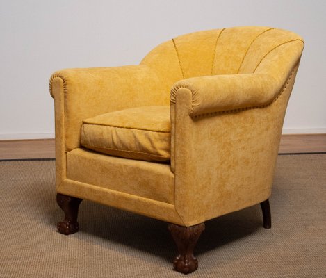 Art Deco Yellow Velvet Lounge Chair in the style of Carl Johanson
