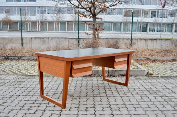 Mid Century Modern Desk in Walnut with Green Leather Top 1960