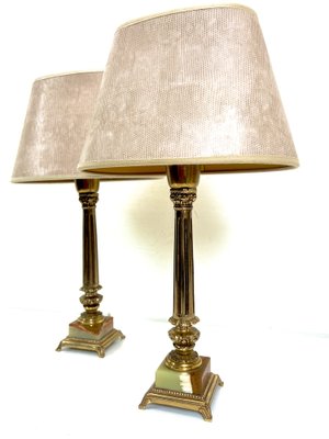 Harrods Pair HARRODS 60s Period brass Onyx or Marble table lamps 