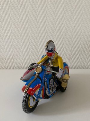 Vintage Wind-Up Tin Toy Motorcycle with Co-Driver & Key for Vintage Wind-Up Tin Toy Motorcycle with Co-Driver & Key for