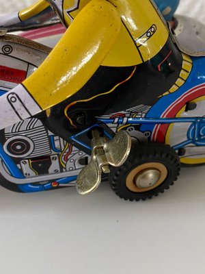 Vintage Wind-Up Tin Toy Motorcycle with Co-Driver & Key for Vintage Wind-Up Tin Toy Motorcycle with Co-Driver & Key for