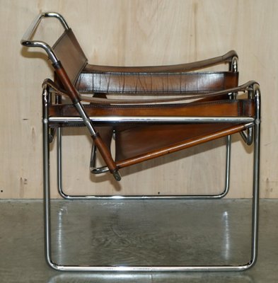 Tan Brown Leather Wassily B3 Armchair attributed to Marcel Breuer
