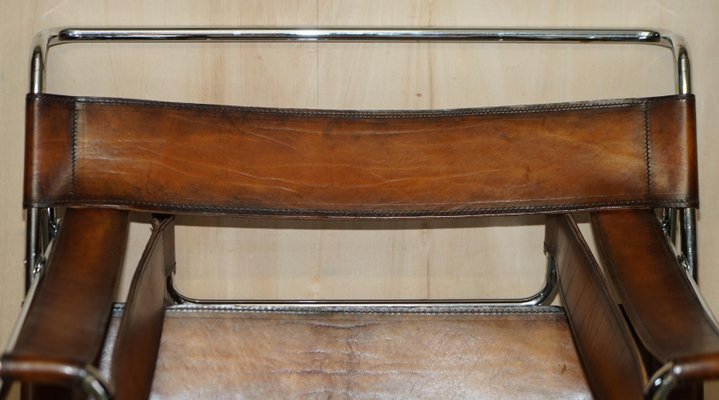 Tan Brown Leather Wassily B3 Armchair attributed to Marcel Breuer - Main Image