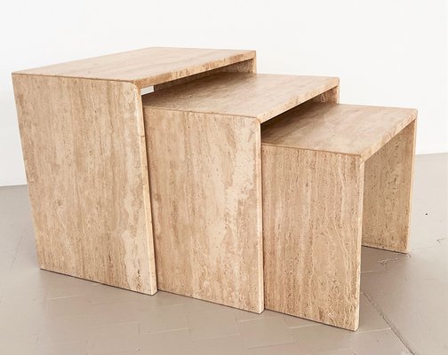 Mid Century Italian Travertine Nesting Tables 1970s Set of 3