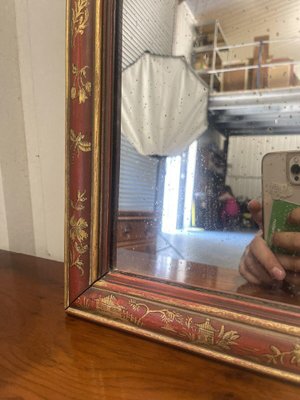 Vintage Chinoserie Red Oriental Hand Painted Wall Mirror for sale