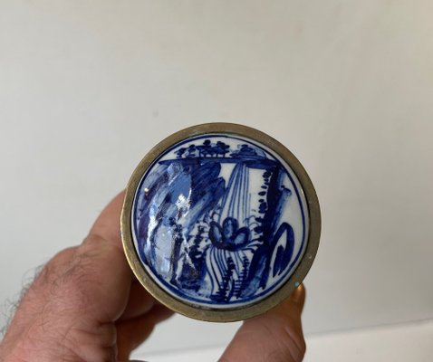 delft tobacco jars Brass Tobacco Jar with Hand Painted Blue Lid from Delft, 1950s for sale at  Pamono