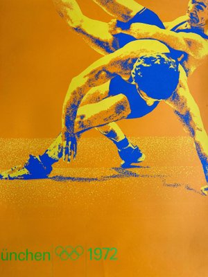 Munich Olympic Games Mens Wrestling Poster by Otl Aicher, 1972 for