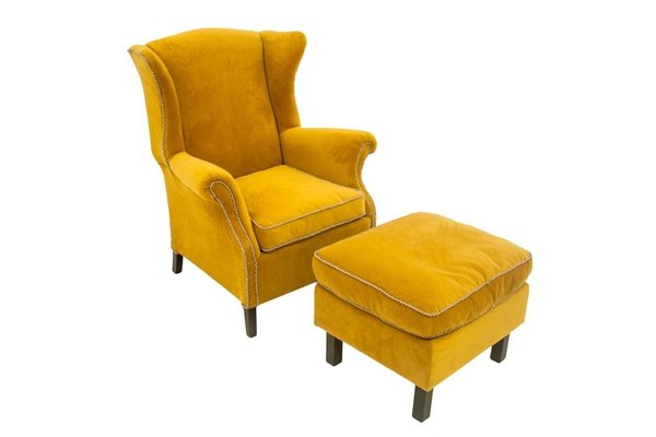 Wingback Armchair with a Footrest, Northern Europe, 1910s, Set of 2 for  sale at Pamono