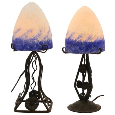 Lampadaire Vintage En Verre De Murano Et Fer Forgé - Abat-jour Soie