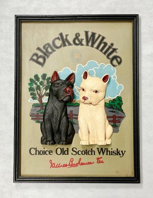 額装済/BLACK & WHITE SCOTCH/アート/ポスター/インテリア Hand Painted Black & White Whisky Advertising Wall Sign, 1960s for