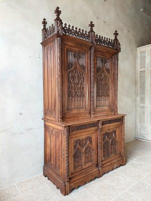 Large Gothic Revival Carved Walnut Armoire France 1890s