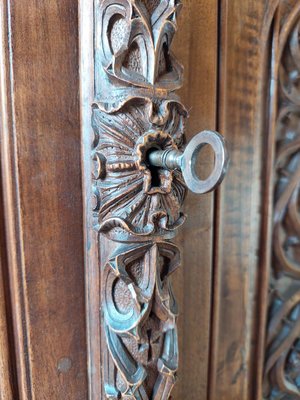 Large Gothic Revival Carved Walnut Armoire, France, 1890s for sale