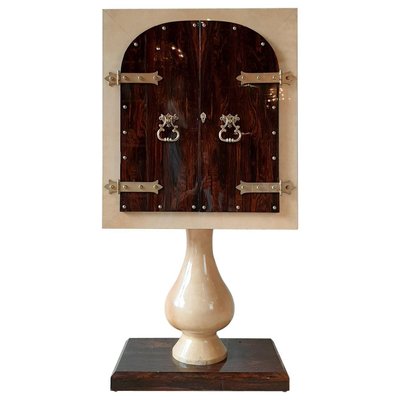 Mid-Century Goatskin Parchment Two Door Cabinet Mid-Century Goatskin Parchment Two Door Cabinet