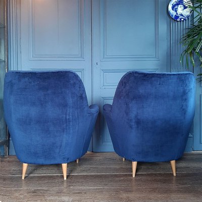 Italian Armchairs in Cobalt Blue and Cream 1960 Set of 2 for