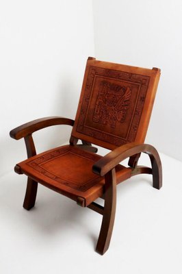 jeg er sulten Kronisk koloni Inca Folding Armchair in Leather & Wood by Angel I. Pazmino for sale at  Pamono