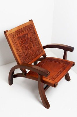jeg er sulten Kronisk koloni Inca Folding Armchair in Leather & Wood by Angel I. Pazmino for sale at  Pamono