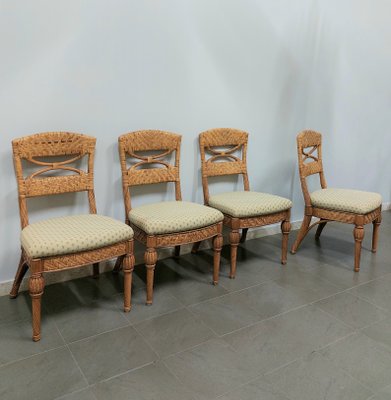 Wicker Fabric Dining Chairs from Vivai del Sud Italy 1980s Set of 4