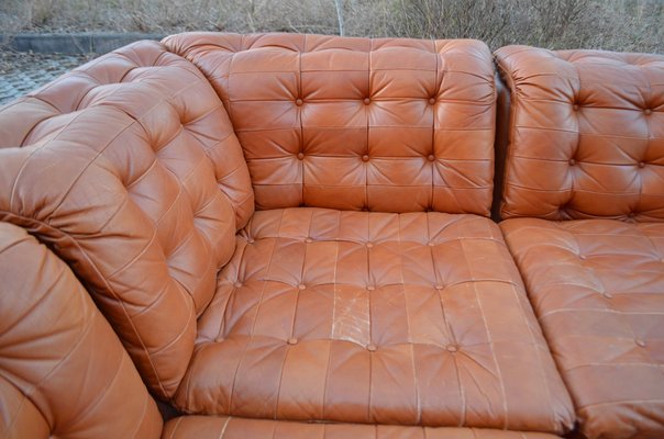 Vintage Modular Brandy Cognac Leather Sectional Sofa, Germany, 1970, Set of  6 for sale at Pamono