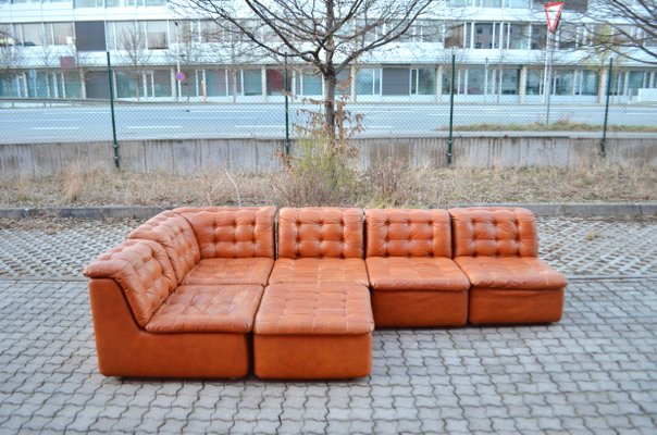 Vintage Modular Brandy Cognac Leather Sectional Sofa Germany