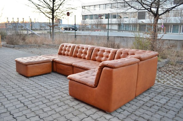 Vintage Modular Brandy Cognac Leather Sectional Sofa Germany