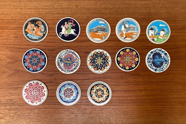 Set De 4 Dessous De Verre Grecs Anciens En Céramique - Avec Porte, Fait Main En Grèce