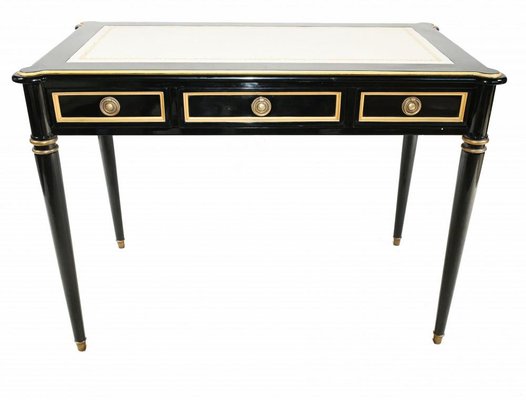 Regency Black Lacquer Desk and Chinese Chair Set of 2