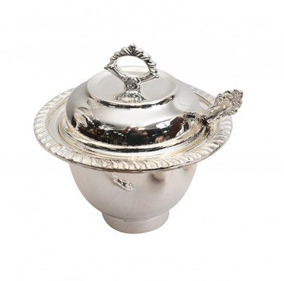 BEST SILVER PLATE 英国産　キャビアサーバー　ドーム型　食器 Art Deco Bain Marie Plated Lazy Susan Silver Plate Food Server for