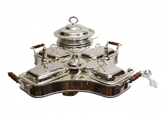 Au Bain Marie ディナー皿　 6枚セット　USED Art Deco Bain Marie Plated Lazy Susan Silver Plate Food Server for