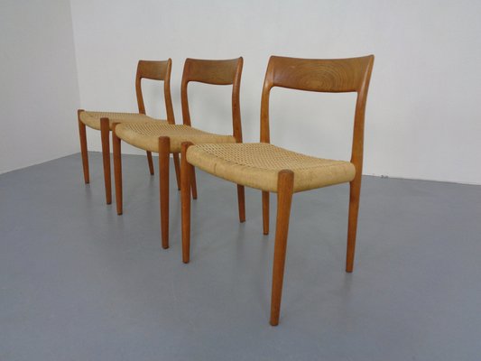 Model 77 Dining Chair in Teak and Papercord by Niels Otto Møller for J.L.  Møllers, 1960s
