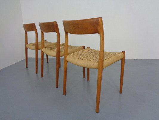 Model 77 Dining Chair in Teak and Papercord by Niels Otto Møller for J.L.  Møllers, 1960s