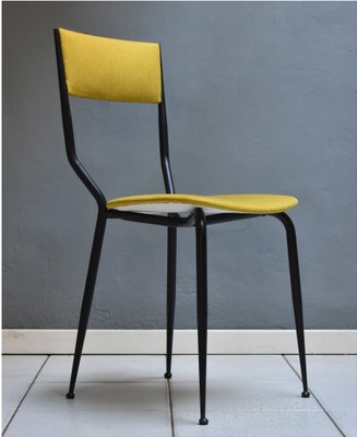 Vintage Chairs with Black Iron Structure and Ocher Yellow Fabric, 1960s, Set  of 6 for sale at Pamono