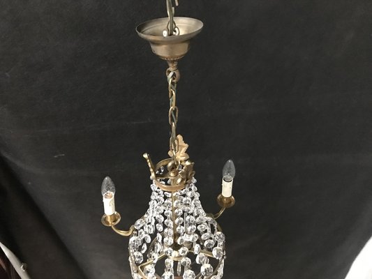 Small Vintage Crystal & Brass Cascade Chandelier, 1950s for sale at Pamono