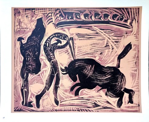 Pablo Picasso, Les Banderilles, Original Linocut, 1962 for sale at