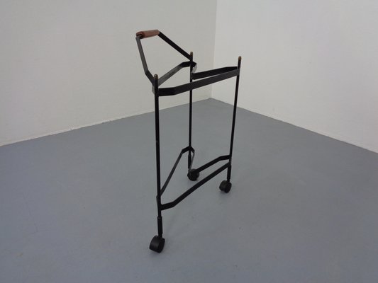 Movable Somatic cell card Mid-Century Folding Teak & Metal Serving Bar Cart, 1960s for sale at Pamono