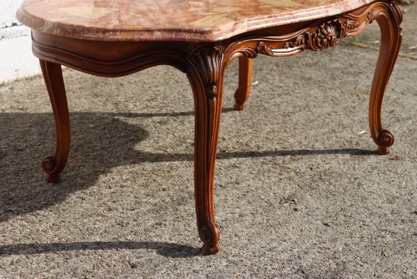 Vintage French Coffee Table in Marble and Wood 1960s