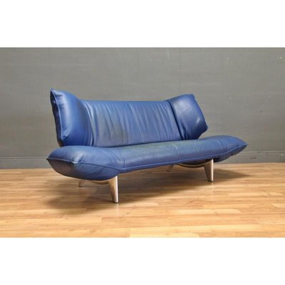 Beeldhouwer infrastructuur jam Blue Leather & Chrome Tango Sofa from Leolux, 1930s for sale at Pamono