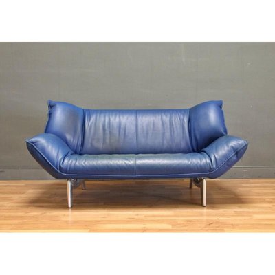 Beeldhouwer infrastructuur jam Blue Leather & Chrome Tango Sofa from Leolux, 1930s for sale at Pamono